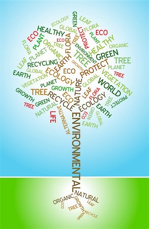 Ecology - environmental poster made from words in the shape of green tree Stock Photo - Budget Royalty-Free & Subscription, Code: 400-05138977
