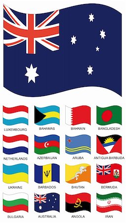 Vector Flag Collection. Luxemburg, bahamas, bahrain, bangladesh, netherlands, holland, azerbaijan, aruba, antigua, ukraine, barbados, bhutan, bermuda, bulgaria, australia, angola, iran Photographie de stock - Aubaine LD & Abonnement, Code: 400-05139551