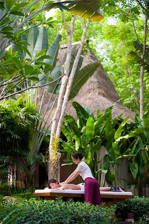 eastwestimaging (artist) - A young woman having massage outside in tropical garden Foto de stock - Super Valor sin royalties y Suscripción, Código: 400-05139812