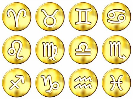 simsearch:400-08697533,k - 3d golden zodiac signs isolated in white Stock Photo - Budget Royalty-Free & Subscription, Code: 400-05130084