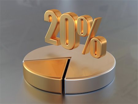 Symbol "20 %" and the circular diagram with a 20 % part of a circle in gold color. Stockbilder - Microstock & Abonnement, Bildnummer: 400-05130410