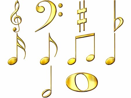 simsearch:400-04994761,k - 3d golden music notes isolated in white Stock Photo - Budget Royalty-Free & Subscription, Code: 400-05130429