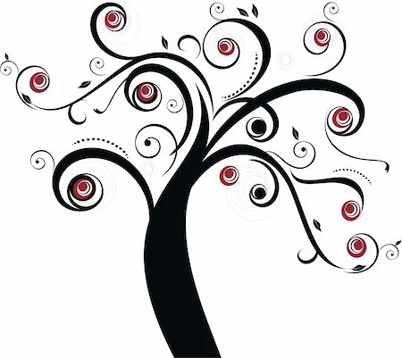 filigree stylized scroll tree in colors black red grey Stock Photo - Budget Royalty-Free & Subscription, Code: 400-05130601