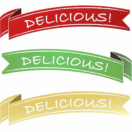 Delicious food product label ribbon for use in websites, print materials, and product packaging Stock Photo - Budget Royalty-Free & Subscription, Code: 400-05130653