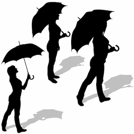 Girl And Umbrella 04 - detailed sillhouettes as illustrations, vector Stock Photo - Budget Royalty-Free & Subscription, Code: 400-05130677