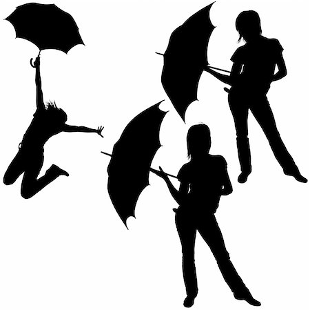 silhouette girl with umbrella - Girl And Umbrella 06 - detailed sillhouettes as illustrations, vector Stock Photo - Budget Royalty-Free & Subscription, Code: 400-05130678
