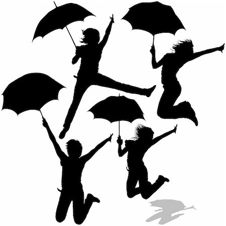 silhouette girl with umbrella - Girl And Umbrella 07 - detailed sillhouettes as illustrations, vector Stock Photo - Budget Royalty-Free & Subscription, Code: 400-05130679