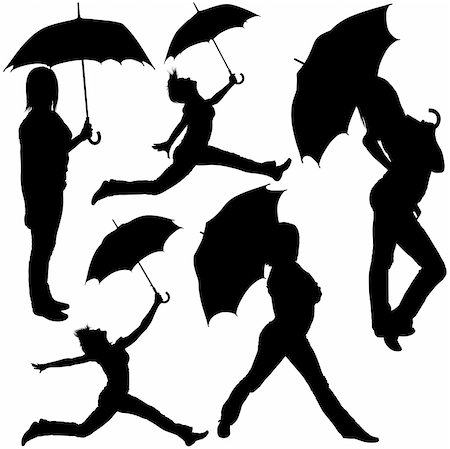 silhouette girl with umbrella - Girl And Umbrella 08 - detailed sillhouettes as illustrations, vector Stock Photo - Budget Royalty-Free & Subscription, Code: 400-05130680