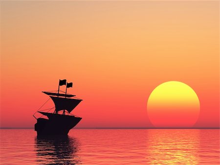 simsearch:400-06101259,k - Sailing vessel and sunset.silhouette ship on a background picturesque sunset Fotografie stock - Microstock e Abbonamento, Codice: 400-05130911
