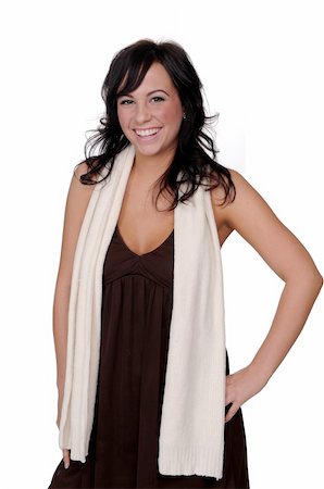 simsearch:400-04608974,k - Beautiful brunette in a brown dress and a white scarf Stock Photo - Budget Royalty-Free & Subscription, Code: 400-05131329