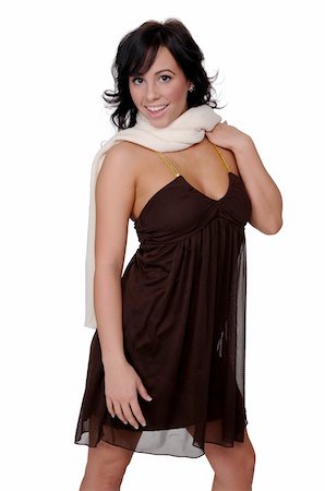 simsearch:400-04608974,k - Beautiful brunette in a brown dress and a white scarf Stock Photo - Budget Royalty-Free & Subscription, Code: 400-05131335