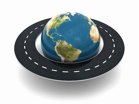 roadtrip gps - 3d illustration of road around earth globe Stock Photo - Budget Royalty-Free & Subscription, Code: 400-05131402