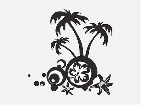 palm trees clipart - silhouette Palm trees, hibiscus and halftone elements, wallpaper Stock Photo - Budget Royalty-Free & Subscription, Code: 400-05131481