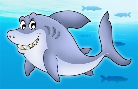 Smiling cartoon shark - color illustration. Foto de stock - Super Valor sin royalties y Suscripción, Código: 400-05131499
