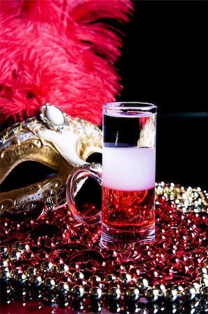 cocktail and Venetian mask on a black background. Stock Photo - Budget Royalty-Free & Subscription, Code: 400-05131693