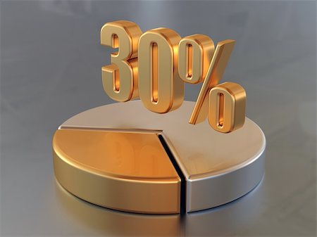 Symbol "30%" and the circular diagram with a 30% part of a circle in gold color. Stockbilder - Microstock & Abonnement, Bildnummer: 400-05131978