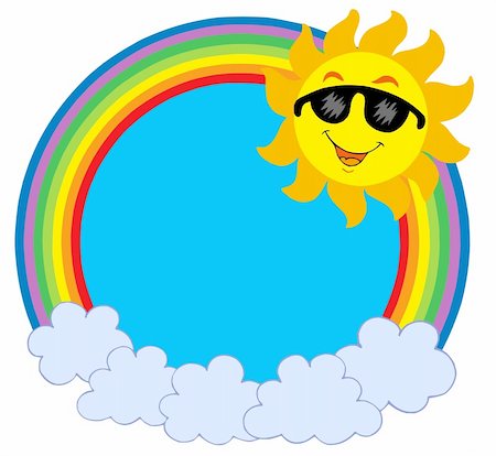 sun protection cartoon - Cartoon Sun with sunglasses in rainbow circle - vector illustration. Stock Photo - Budget Royalty-Free & Subscription, Code: 400-05132197