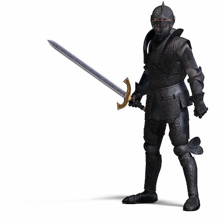 simsearch:400-05130767,k - The Dark Knight with sword. With clipping path over white Stock Photo - Budget Royalty-Free & Subscription, Code: 400-05132449