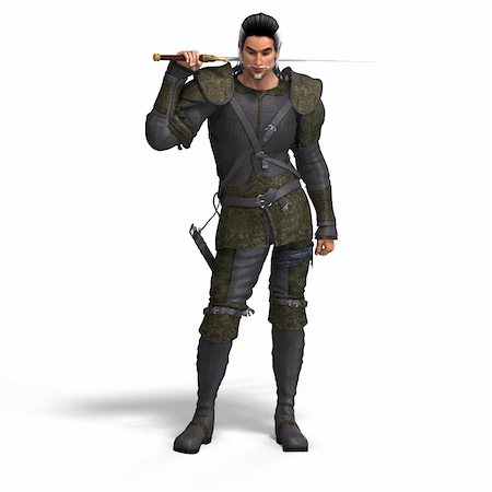rogues - Rendering of a male fantasy hero with sword and Clipping Path over white Stockbilder - Microstock & Abonnement, Bildnummer: 400-05132729