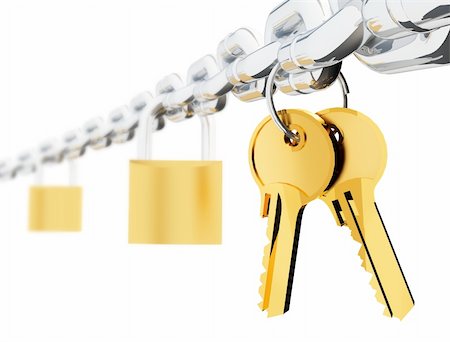 3d rendered image chrome chain two locks and two keys Stock Photo - Budget Royalty-Free & Subscription, Code: 400-05132793