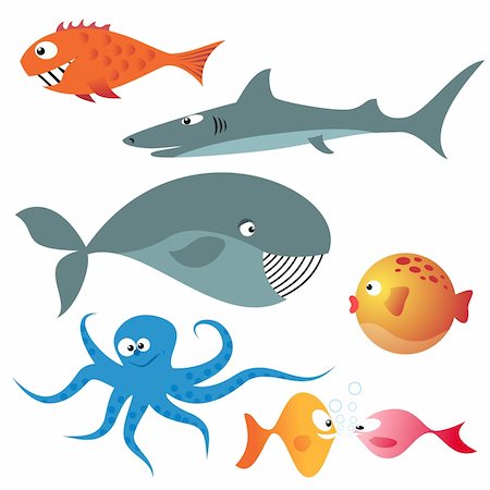 simsearch:400-08507276,k - Set of various sea animals (fishes, octopus, whale, shark) Stock Photo - Budget Royalty-Free & Subscription, Code: 400-05133091