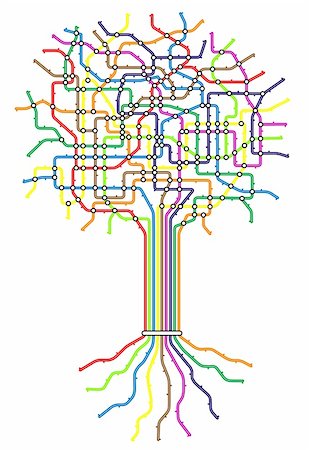 Editable vector subway map in shape of a tree with easy to change line thickness and colors Stock Photo - Budget Royalty-Free & Subscription, Code: 400-05133306