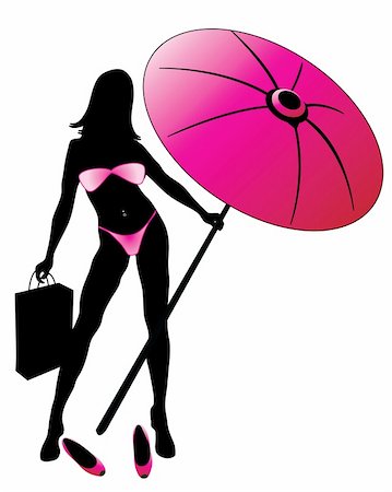 simsearch:400-04517075,k - Sexy female in bikini with umbrella and bag Fotografie stock - Microstock e Abbonamento, Codice: 400-05133552