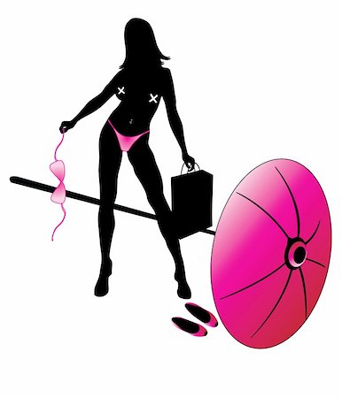 simsearch:400-04517075,k - Sexy female in bikini with umbrella and bag Fotografie stock - Microstock e Abbonamento, Codice: 400-05133553
