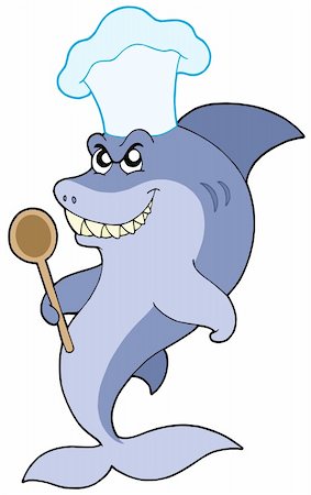 Shark chef with spoon - vector illustration. Foto de stock - Royalty-Free Super Valor e Assinatura, Número: 400-05133808