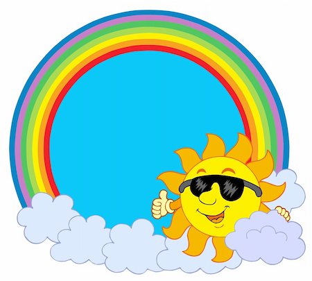 sun protection cartoon - Sun with cloud in rainbow circle - vector illustration. Stock Photo - Budget Royalty-Free & Subscription, Code: 400-05133811