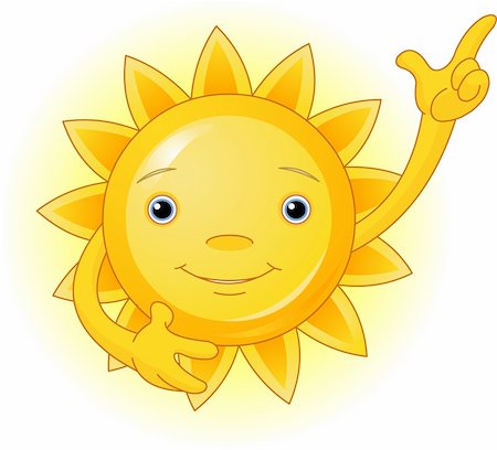 sun and fun cartoon - Cute smiling sun pointing to the top. Stock Photo - Budget Royalty-Free & Subscription, Code: 400-05133872