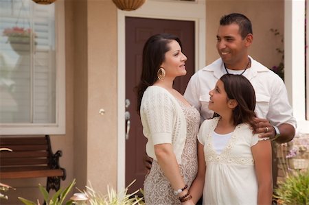 Small Hispanic Mother, Father and Daughter in Front of Their Home. Stock Photo - Budget Royalty-Free & Subscription, Code: 400-05144002