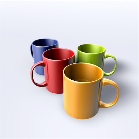 Colorful glossy ceramic coffee cups, empty, group of four Stock Photo - Budget Royalty-Free & Subscription, Code: 400-05144760