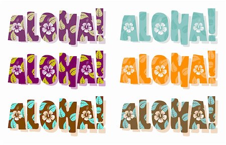 simsearch:400-04347146,k - Vector illustration of aloha word in different colors, hand drawn text Fotografie stock - Microstock e Abbonamento, Codice: 400-05144953