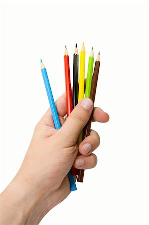 Hand with pencils on white background Stock Photo - Budget Royalty-Free & Subscription, Code: 400-05145306