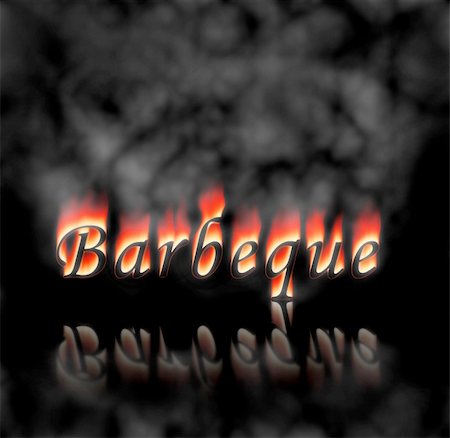 Barbeque text on fire, flames and smoke on black background. Stock Photo - Budget Royalty-Free & Subscription, Code: 400-05145904