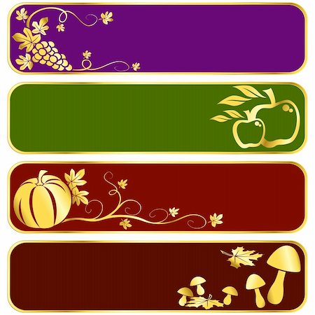 simsearch:400-04276166,k - Four seasonal banners with a harvest theme, with gold details.  Graphics are grouped and in several layers for easy editing. The file can be scaled to any size. Foto de stock - Royalty-Free Super Valor e Assinatura, Número: 400-05145995