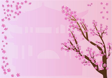 Beautiful frame with chinese motives with pagoda and sakura in blossom Stock Photo - Budget Royalty-Free & Subscription, Code: 400-05146076