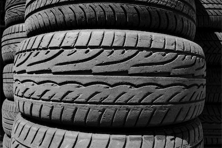 pile tires - Pile of used car tires background. Black and white. Stock Photo - Budget Royalty-Free & Subscription, Code: 400-05146177