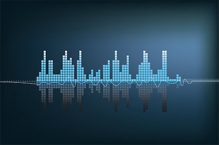 stereo with music notes - modern illustration of a blue soundwave with reflection Stock Photo - Budget Royalty-Free & Subscription, Code: 400-05146191