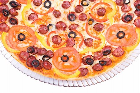 simsearch:400-04302812,k - photo of a part of Sausage Pizza Fotografie stock - Microstock e Abbonamento, Codice: 400-05146267