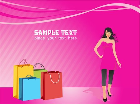 simsearch:400-04393054,k - pretty woman in nice pink dress and shopping bags, vector illustration Foto de stock - Super Valor sin royalties y Suscripción, Código: 400-05146392