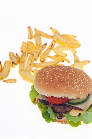 hamburger and french fries isolated on white Stock Photo - Budget Royalty-Free & Subscription, Code: 400-05146445