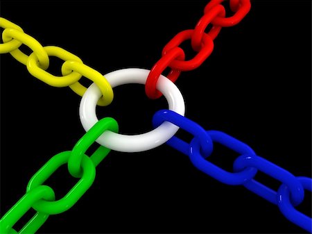 simsearch:400-04359676,k - 3d metaphoric image of different chain join in the same point Stock Photo - Budget Royalty-Free & Subscription, Code: 400-05146486