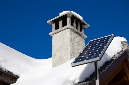 simsearch:400-06853280,k - A small solar panel installed on a mountain house roof Stock Photo - Budget Royalty-Free & Subscription, Code: 400-05146871