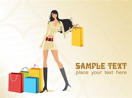 simsearch:400-04393054,k - sexy girl smiles and holding gifts in bags, vector illustration Foto de stock - Super Valor sin royalties y Suscripción, Código: 400-05147566