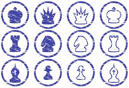 Chess icons set. Grunge. White - dark blue palette. Vector illustration. Photographie de stock - Aubaine LD & Abonnement, Code: 400-05148068