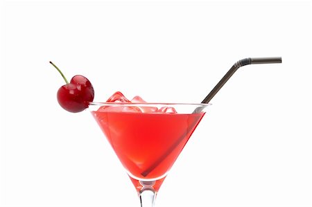 simsearch:400-06767505,k - A glass of fresh strawberry cocktail with cherry isolated on white background Foto de stock - Super Valor sin royalties y Suscripción, Código: 400-05148140