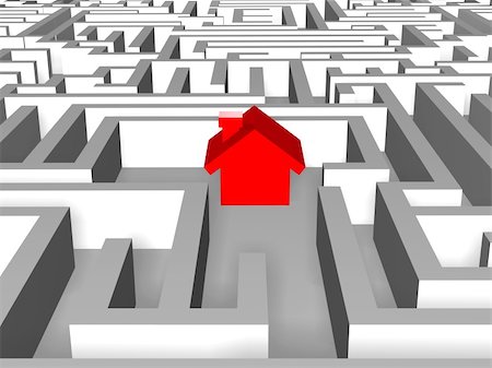 simsearch:400-04633842,k - 3d red house in the centre of labyrinth Stock Photo - Budget Royalty-Free & Subscription, Code: 400-05148209