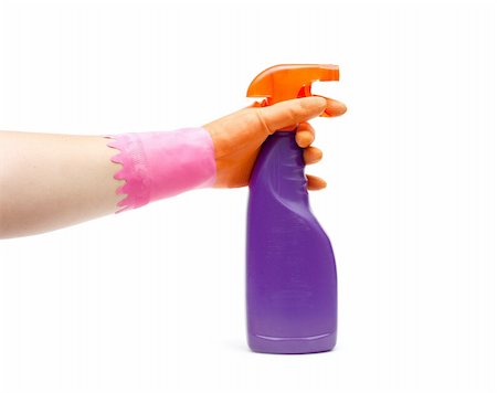 rubber hand gloves - Cleaning spray in hand isolated on white Stock Photo - Budget Royalty-Free & Subscription, Code: 400-05148302